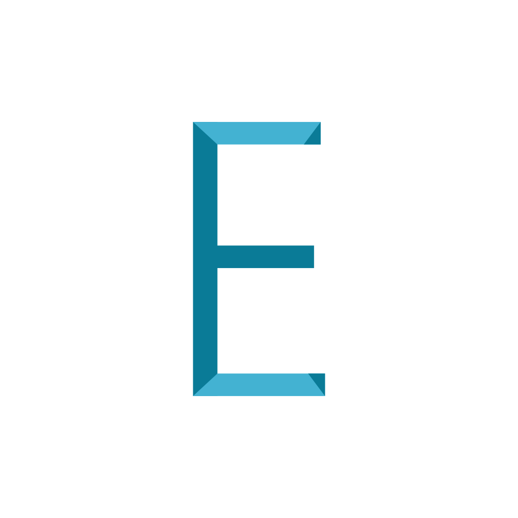 Blauer Buchstabe E Logo