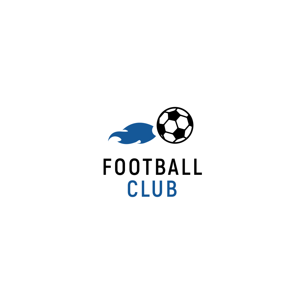 Balón de fútbol y logotipo de fuego azul