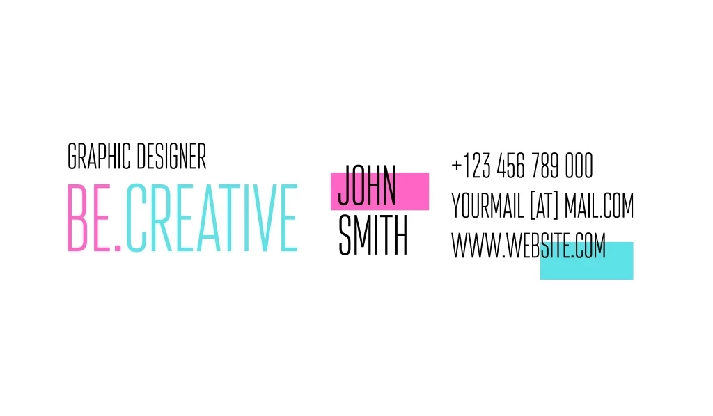 Be.creative, +123 456 789 000 Yourmail [at] Mail.com Www.website.com, John Smith, Graphic Designer Logo