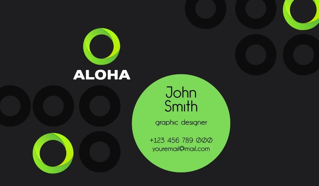 Aloha, John Smith, Graphic Designer, +123 456 789 000, Youremail@mail.com Logo Aloha, John Smith, Graphic Designer, +123 456 789 000, Youremail@mail.com Logo