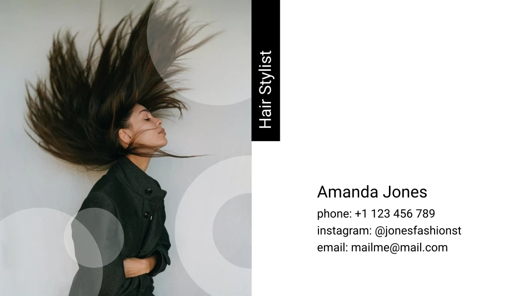 Hair Stylist, Phone: +1 123 456 789 Instagram: @jonesfashionst Email: Mailme@mail.com , Amanda Jones Logo Hair Stylist, Phone: +1 123 456 789 Instagram: @jonesfashionst Email: Mailme@mail.com , Amanda Jones Logo