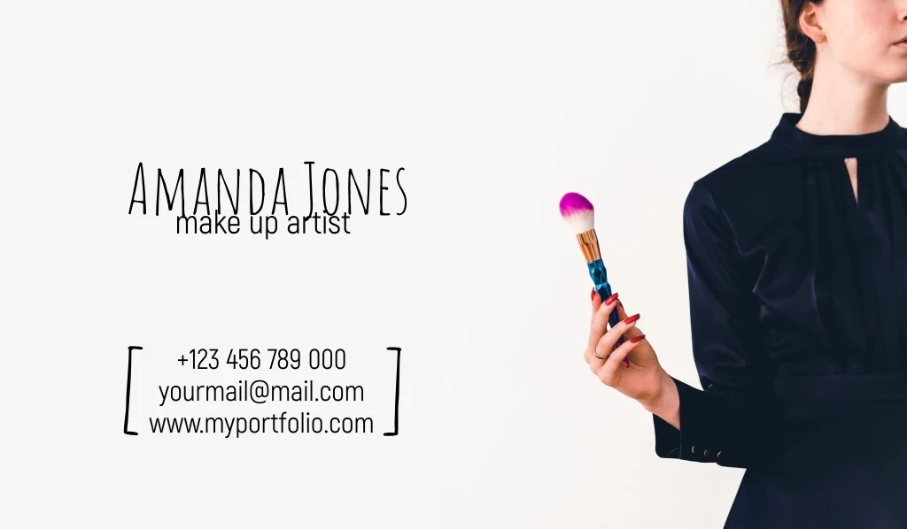 +123 456 789 000 Yourmail@mail.com Www.myportfolio.com, Make Up Artist, Amanda Jones Logo +123 456 789 000 Yourmail@mail.com Www.myportfolio.com, Make Up Artist, Amanda Jones Logo