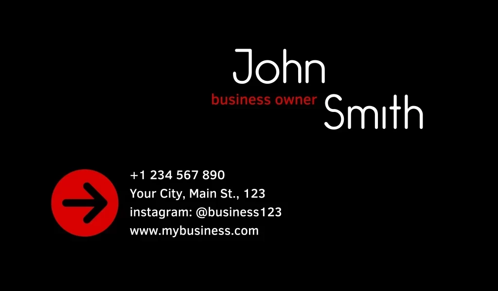 John, +1 234 567 890 Your City, Main St., 123 Instagram: @business123 Www.mybusiness.com, Smith, Business Owner Logo John, +1 234 567 890 Your City, Main St., 123 Instagram: @business123 Www.mybusiness.com, Smith, Business Owner Logo
